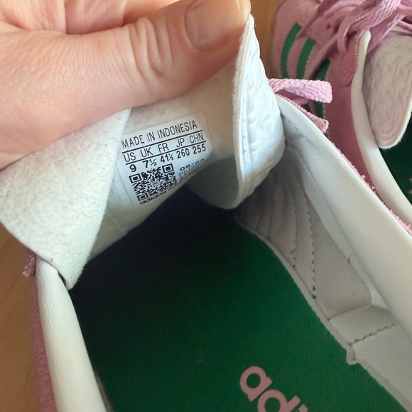 adidas Women's Pink Suede Sneakers with Green Stripes - Picture 5 of 8